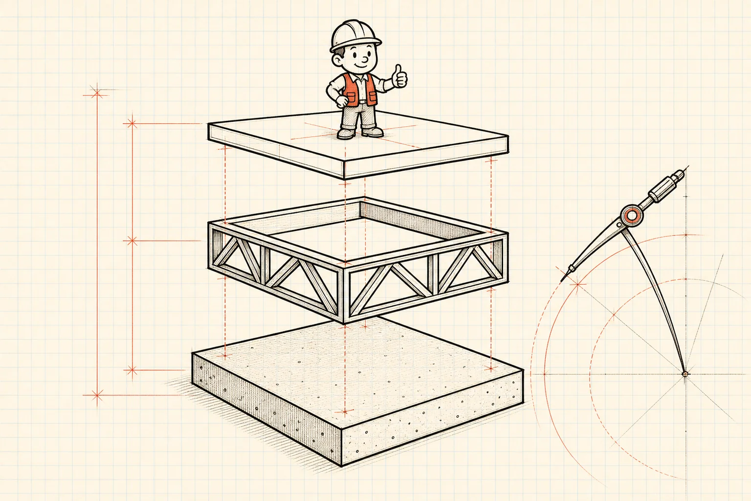 An exploded technical diagram of three layers: operator, bridge, foundation